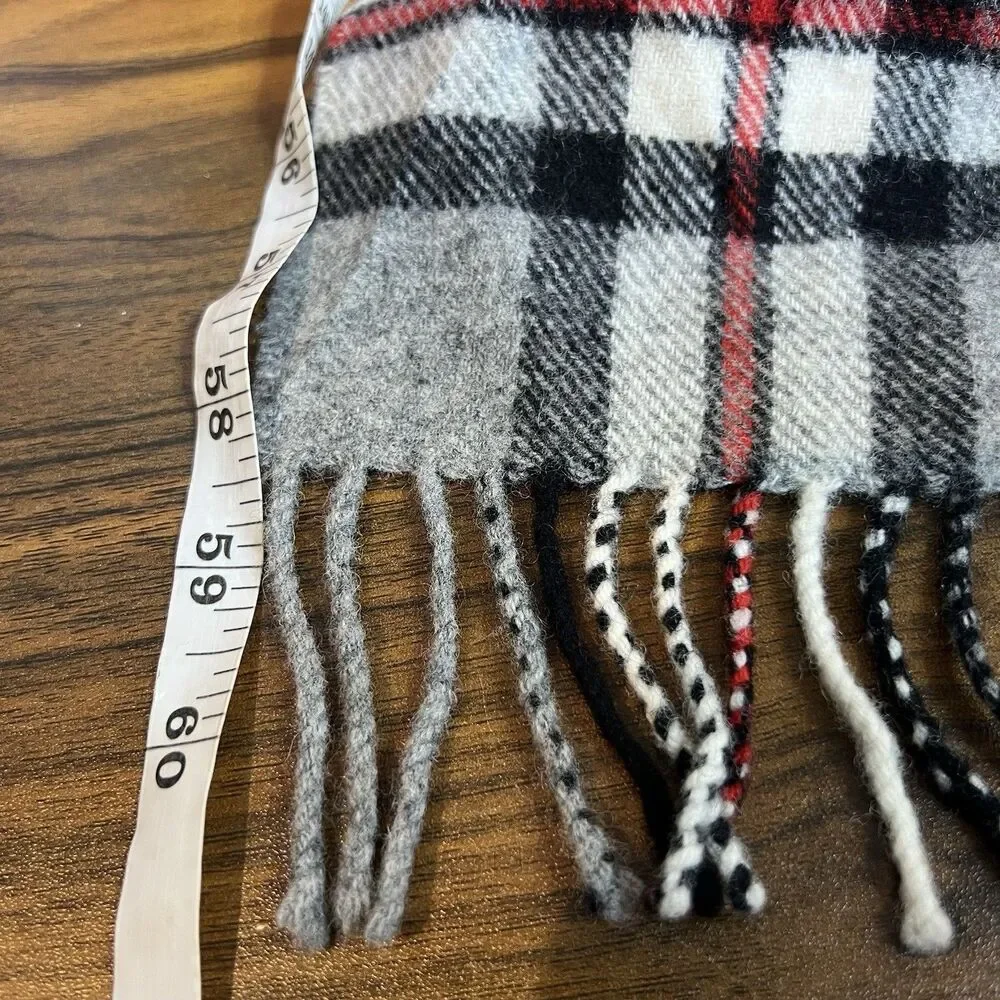 Blarney Woolen Mills Gray Black Red Scottish Tartan Scarf Premium Green Tag 61